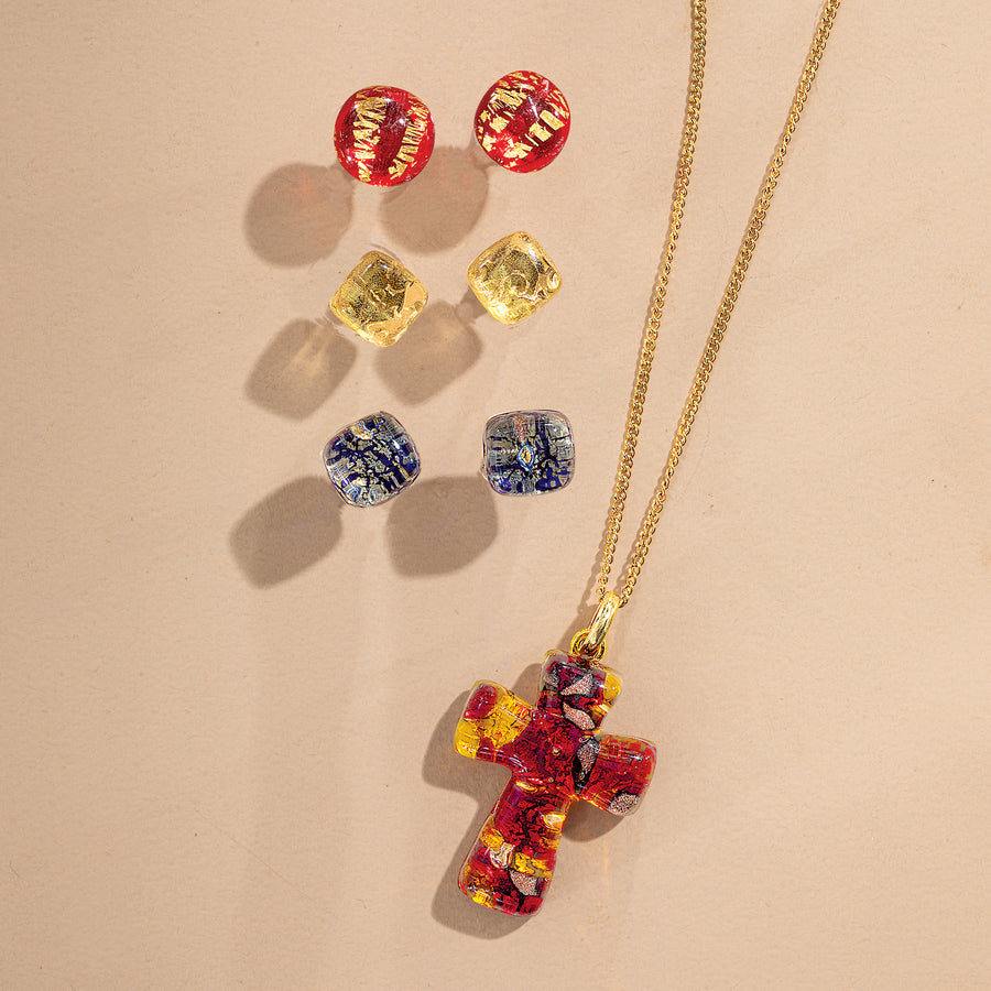 Murano Glass Gold Foil-Infused Cross Necklace (Preorder)