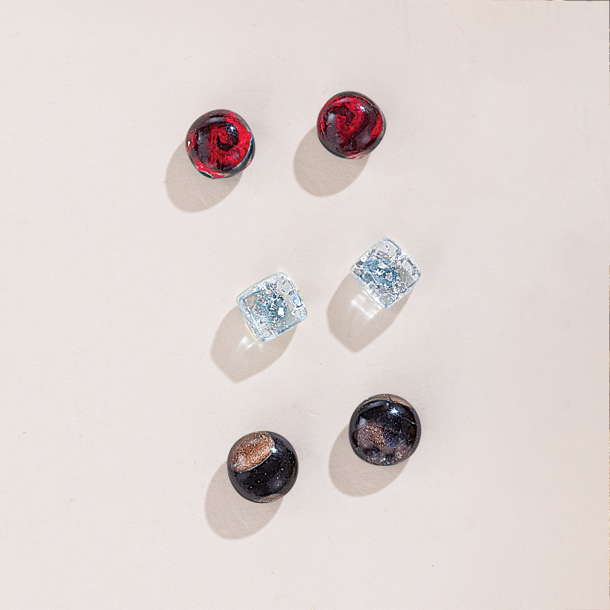 Murano Glass Fabulous in Foil Button Earrings, Set of 3