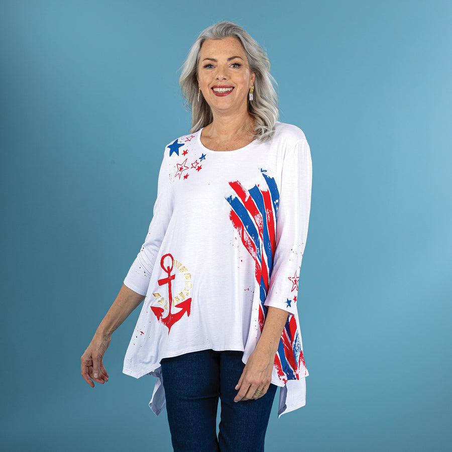 Hand-Painted Miss Maritime White Blouse