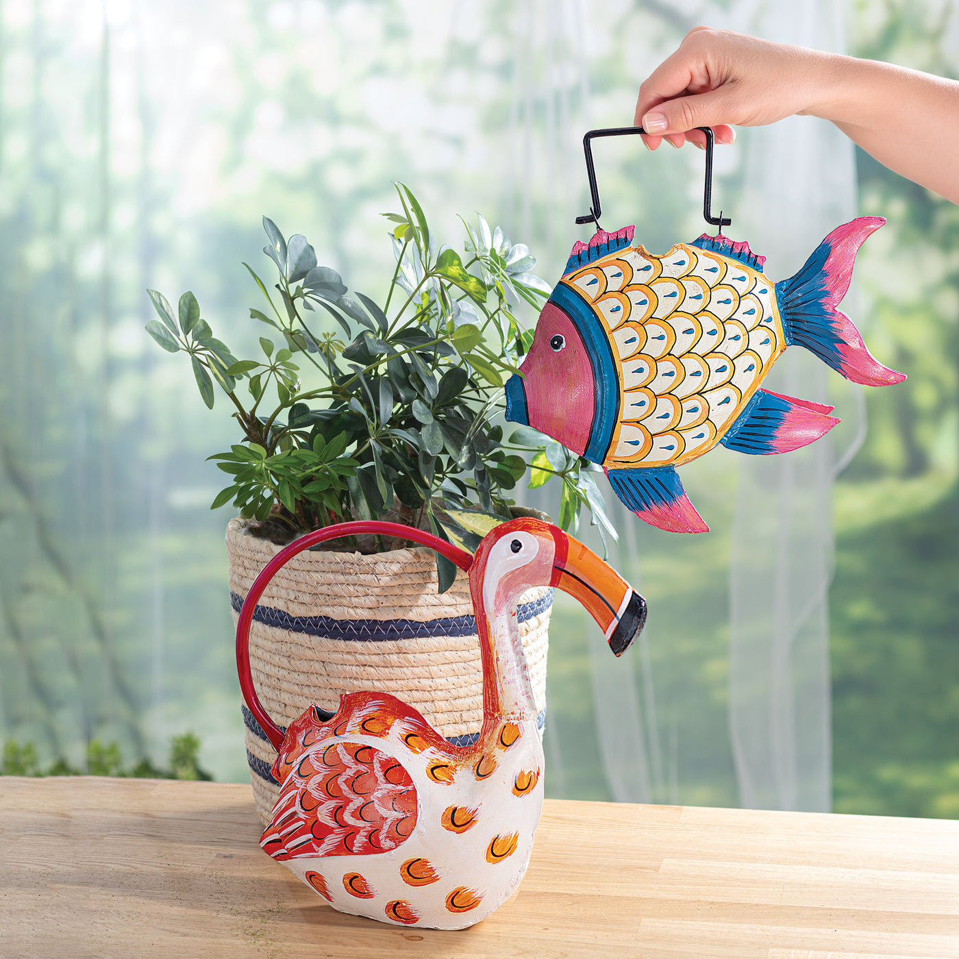 Hand-Painted Flamingo Watering Can