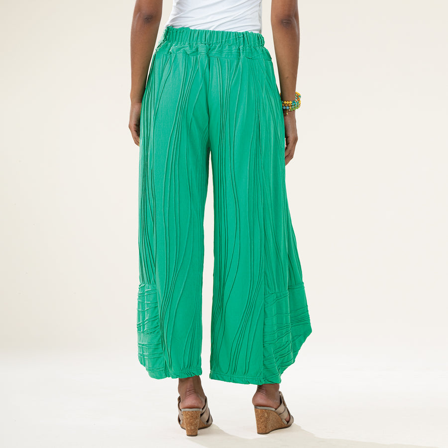 Sorrento Waves Green Stitched Wide Leg Capris