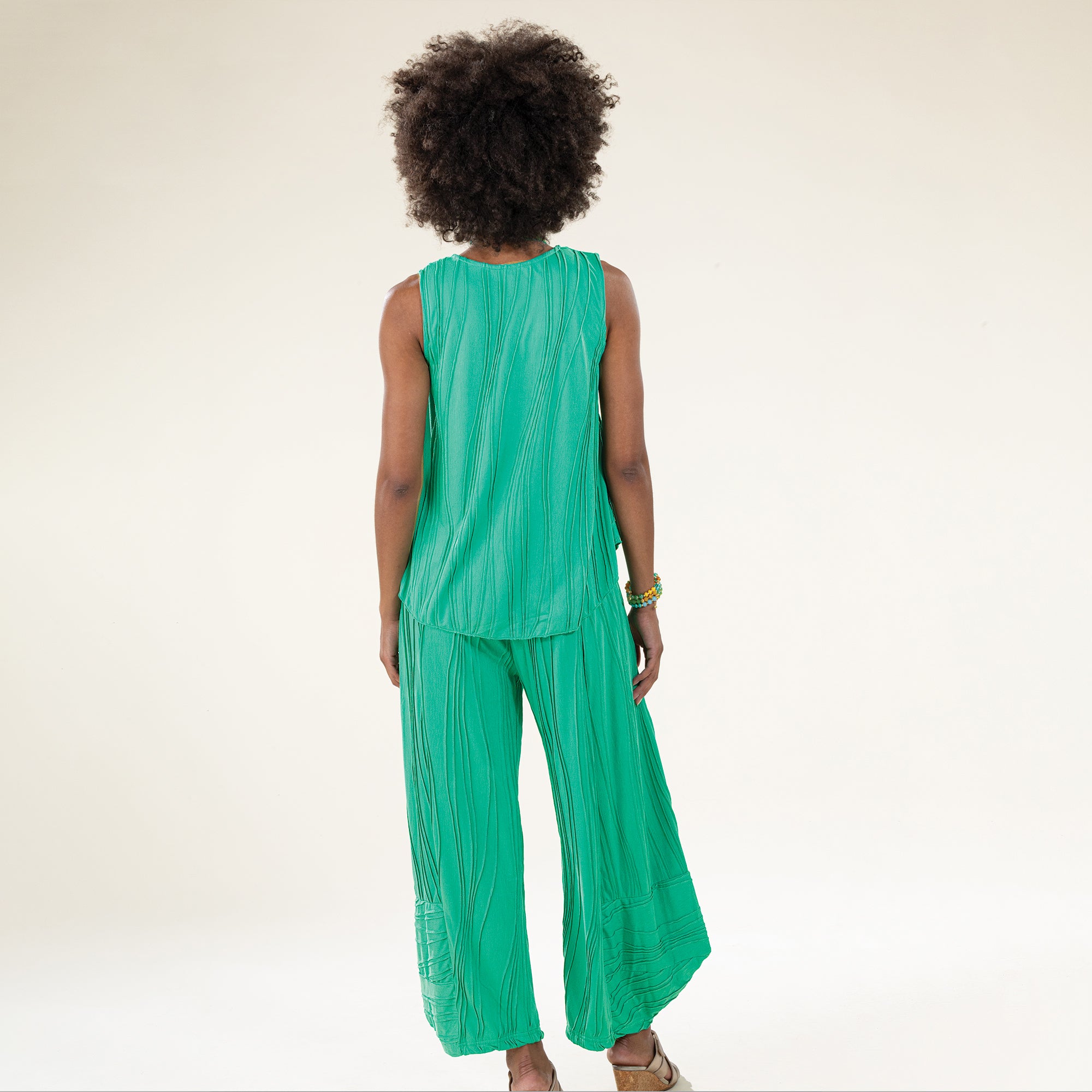 Sorrento Waves Green Stitched Wide Leg Capris