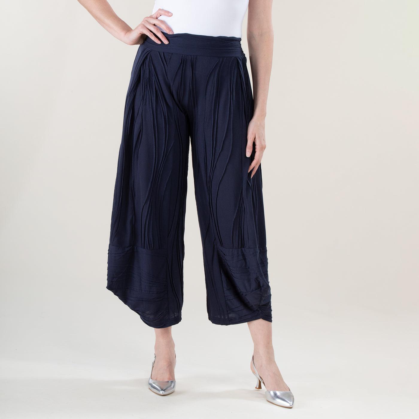 Navy Stitched Wide Leg Capris