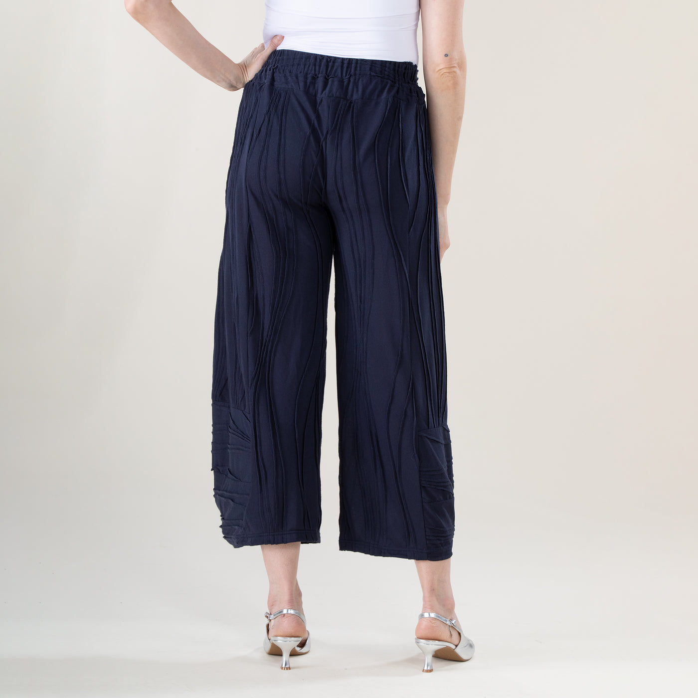 Navy Stitched Wide Leg Capris