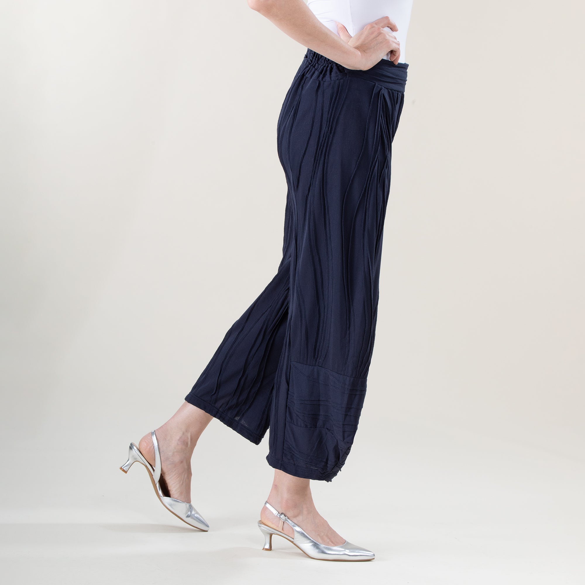 Navy Stitched Wide Leg Capris