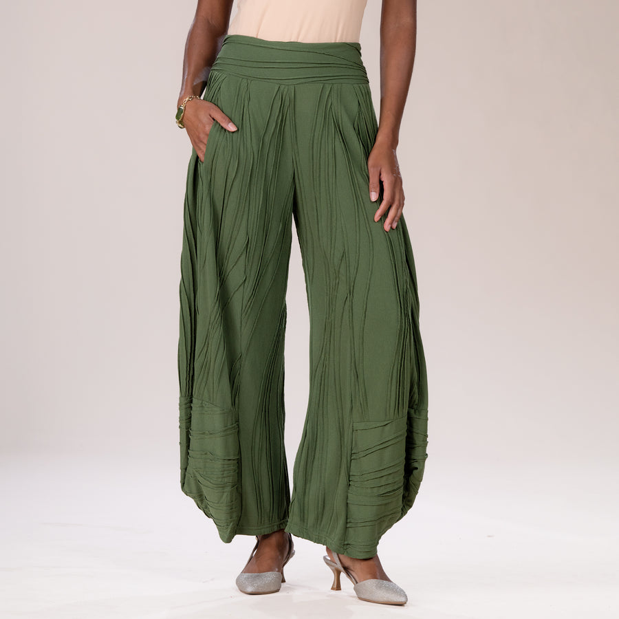 Boho Chic Olive Stitched Wide Leg Pants