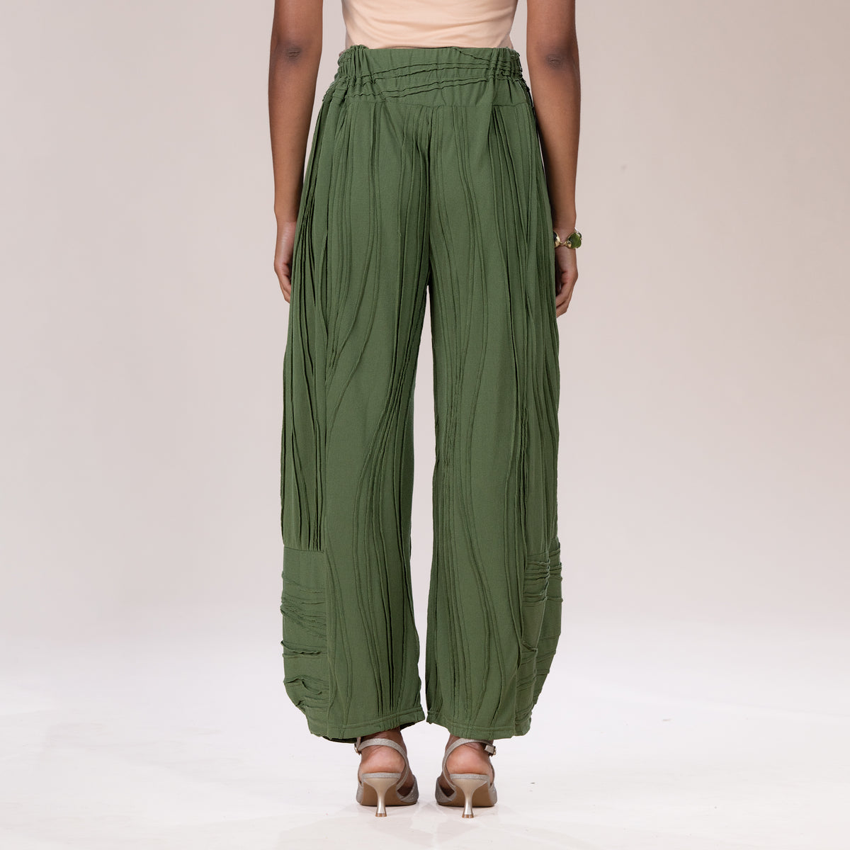 Boho Chic Olive Stitched Wide Leg Pants
