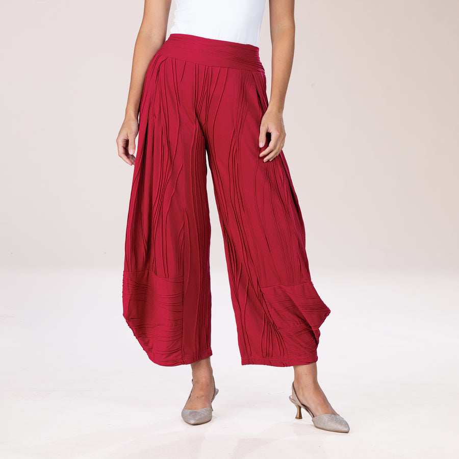 Boho Chic Berry Stitched Wide Leg Pants