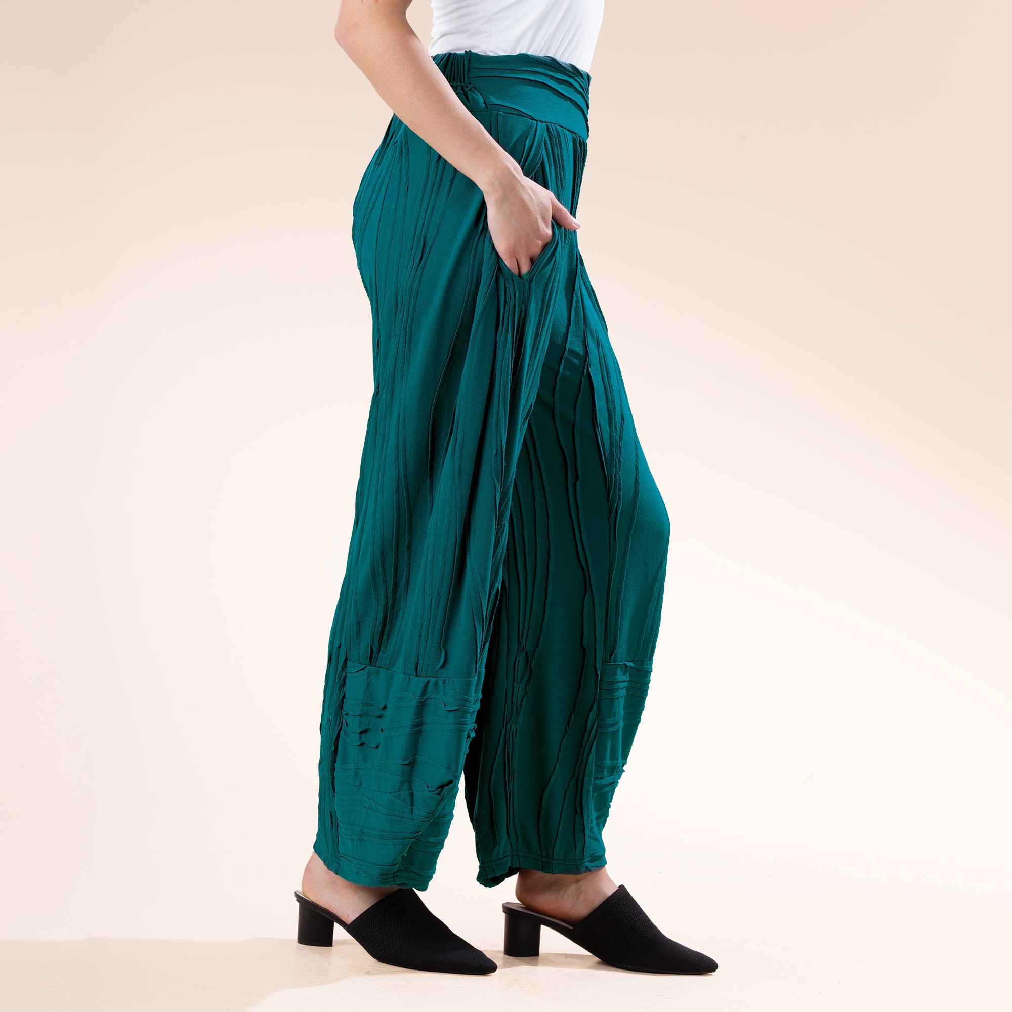Teal Stitched Wide Leg Capris