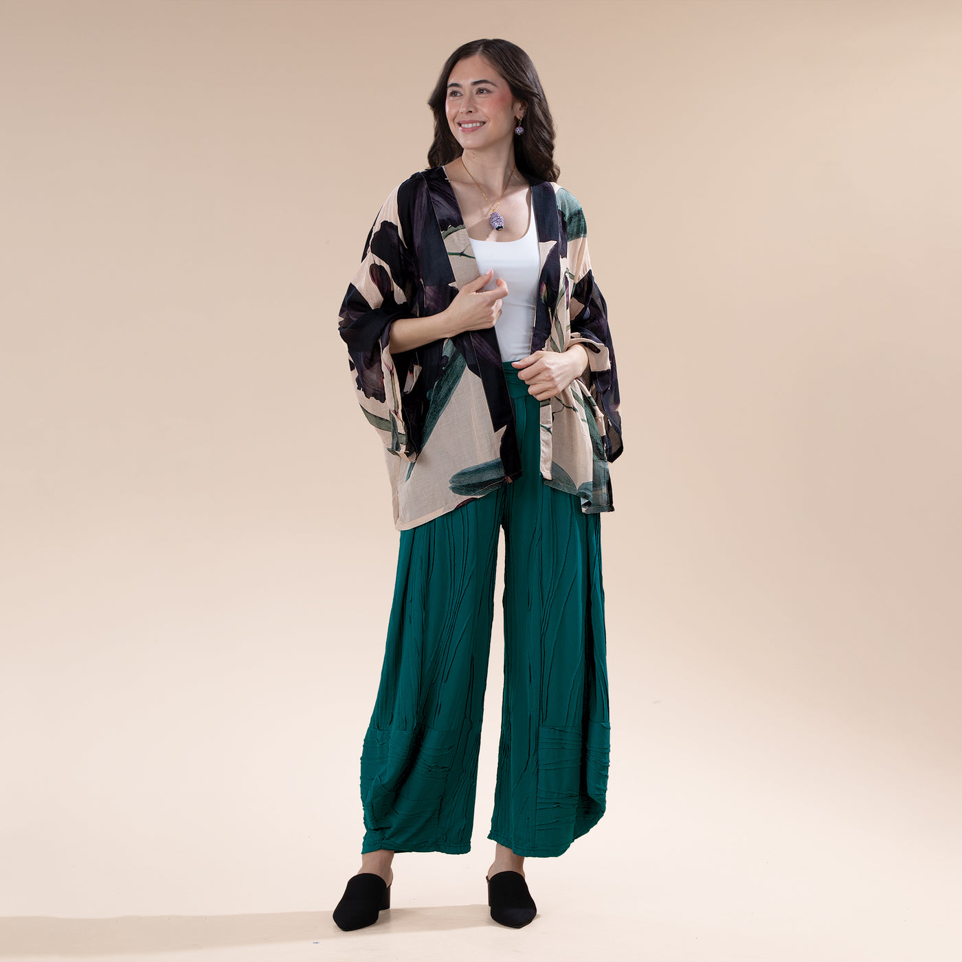 Teal Stitched Wide Leg Capris