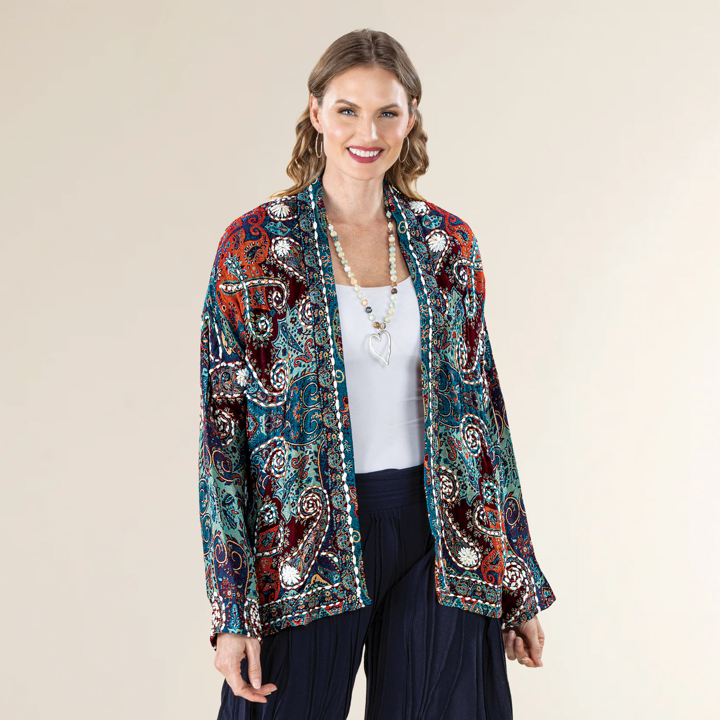 Embroidered Paisley Cardigan