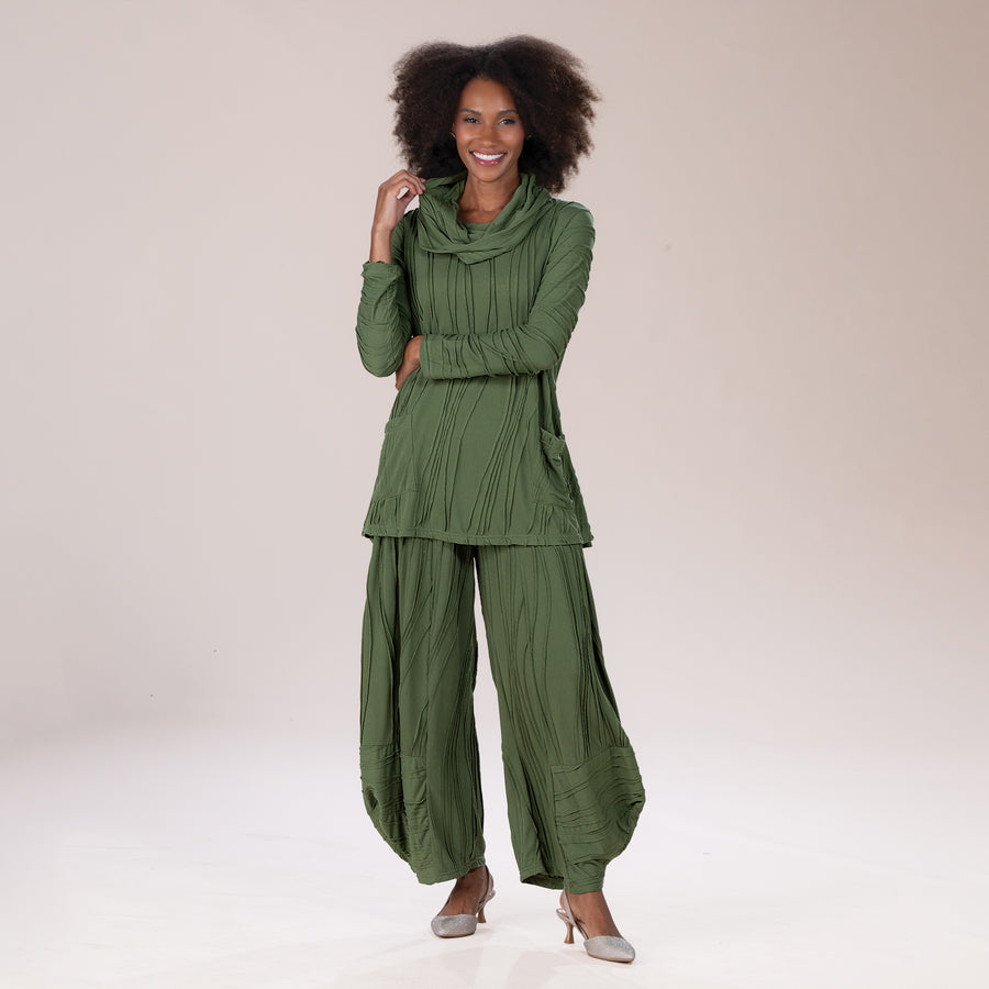 Boho Chic Olive Stitched Wide Leg Pants