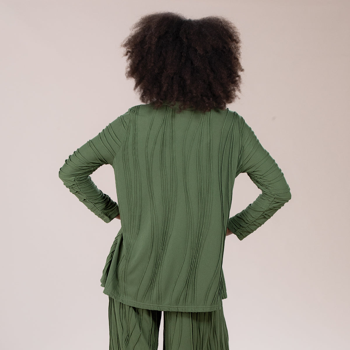 Boho Chic Olive Stitched Cowl Neck Tunic