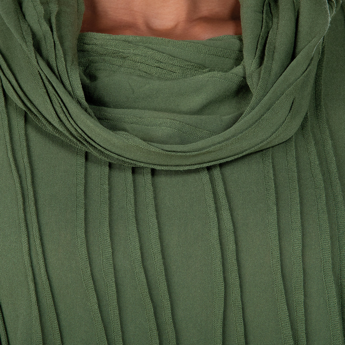 Boho Chic Olive Stitched Cowl Neck Tunic