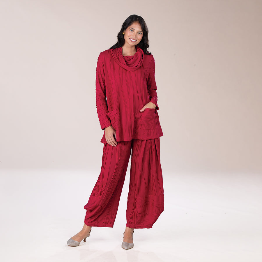 Boho Chic Berry Stitched Cowl Neck Tunic