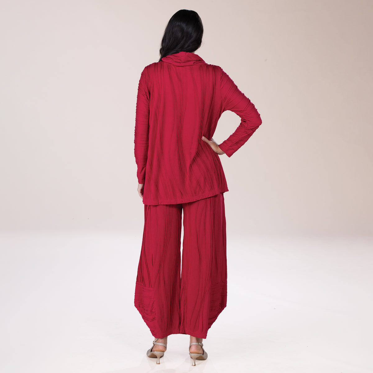 Boho Chic Berry Stitched Cowl Neck Tunic