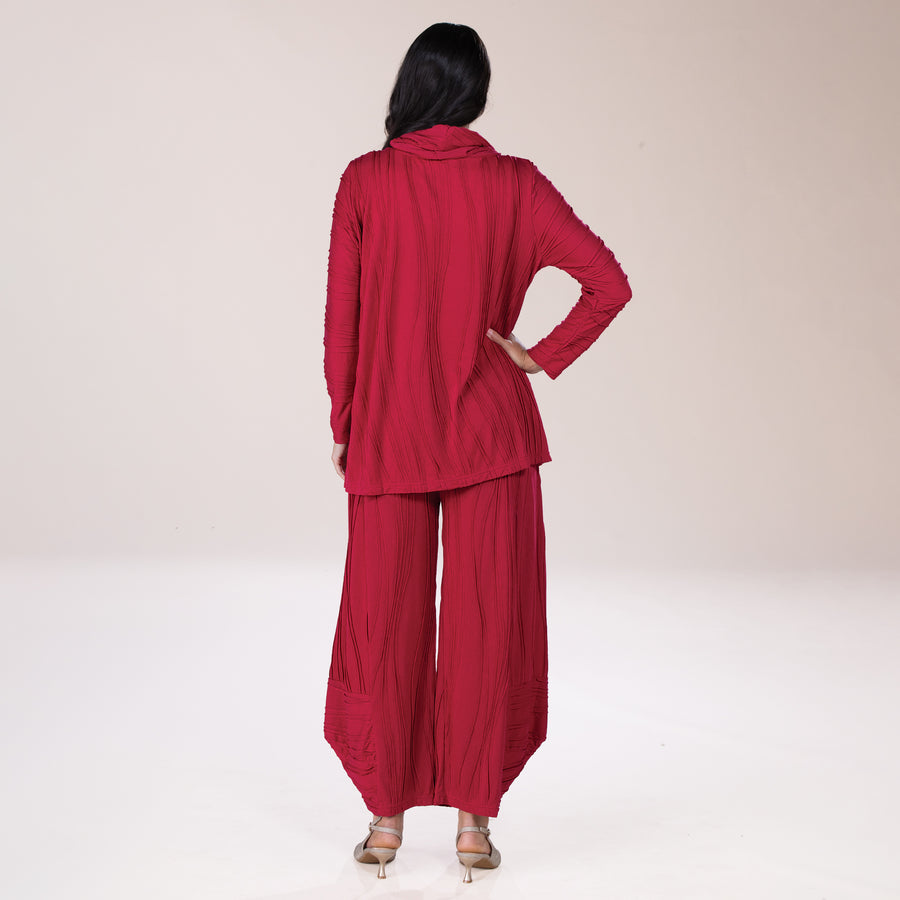Boho Chic Berry Stitched Cowl Neck Tunic