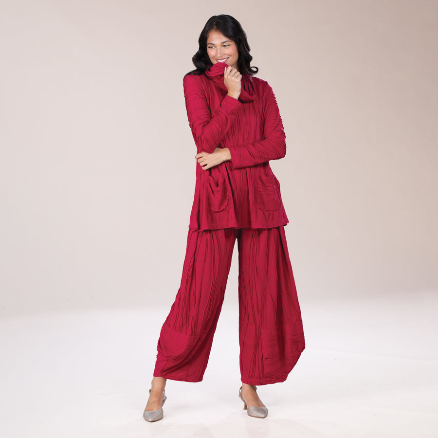 Boho Chic Berry Stitched Wide Leg Pants
