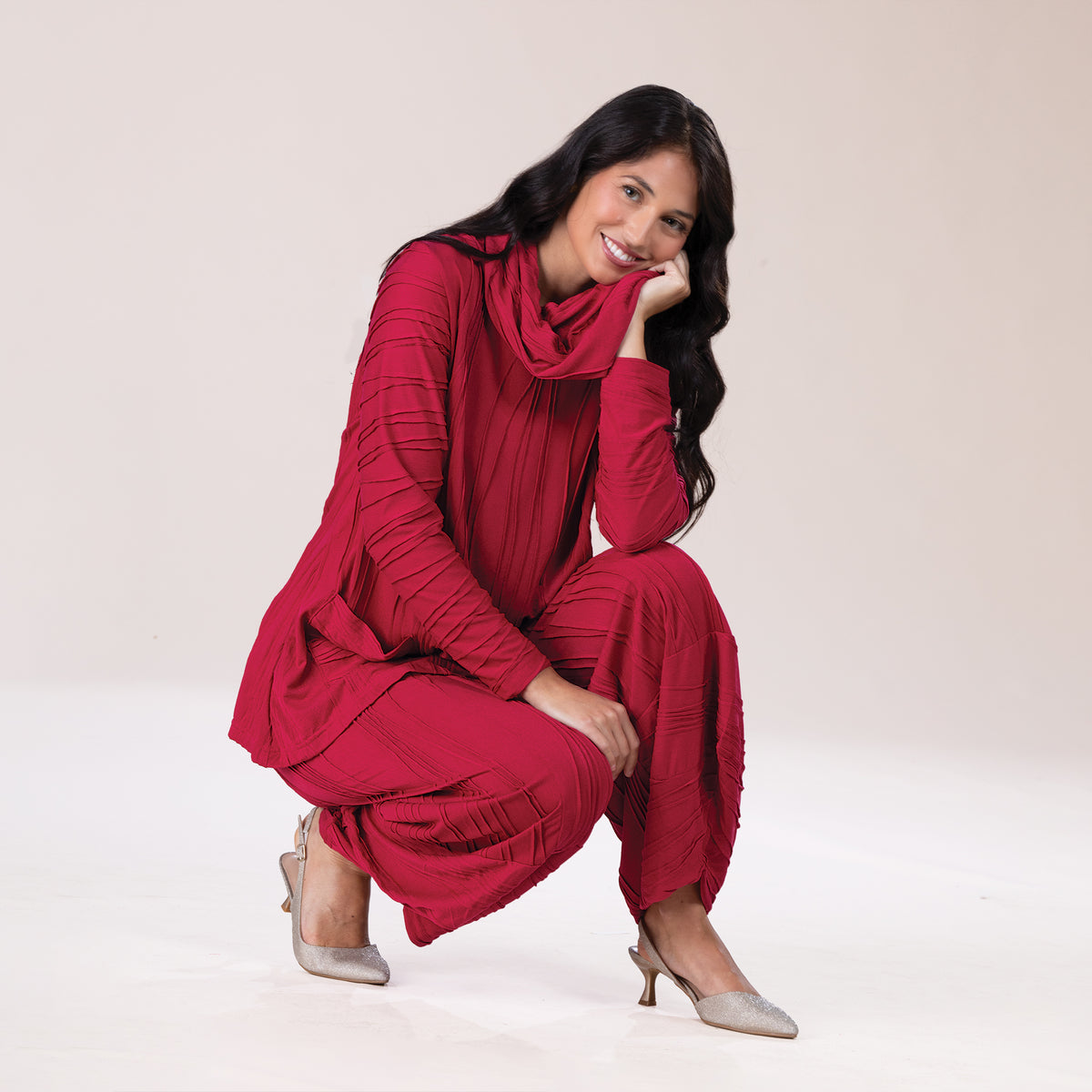 Boho Chic Berry Stitched Cowl Neck Tunic