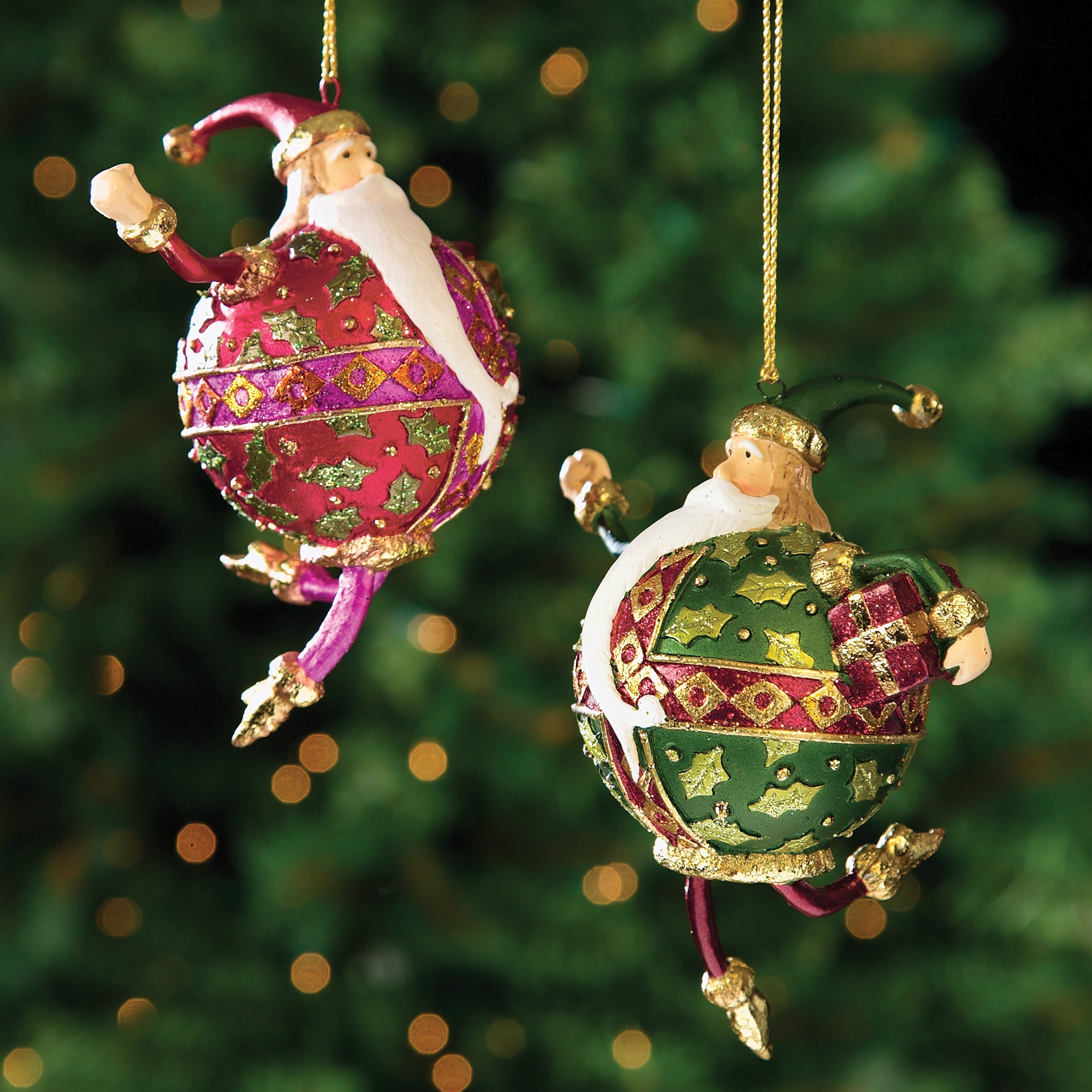 Short Whimsical Santa Christmas Ornament Set Of 2
