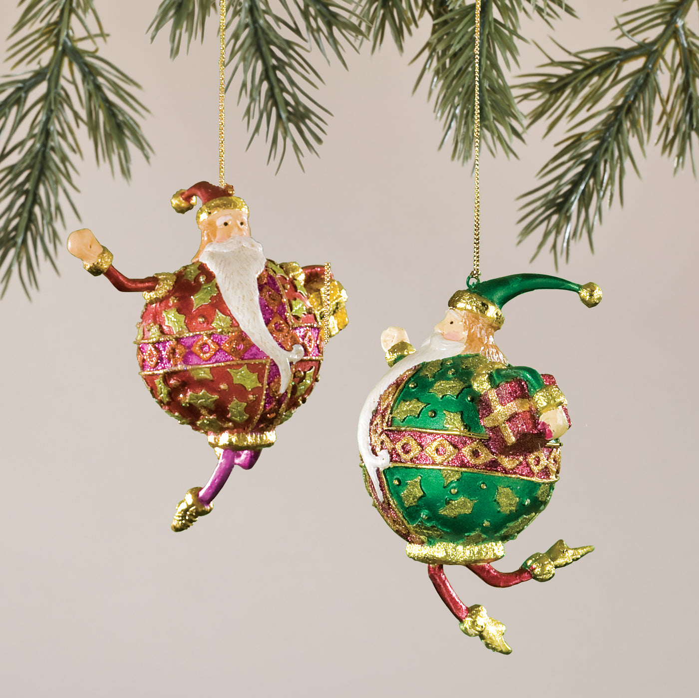 Short Whimsical Santa Christmas Ornament Set Of 2