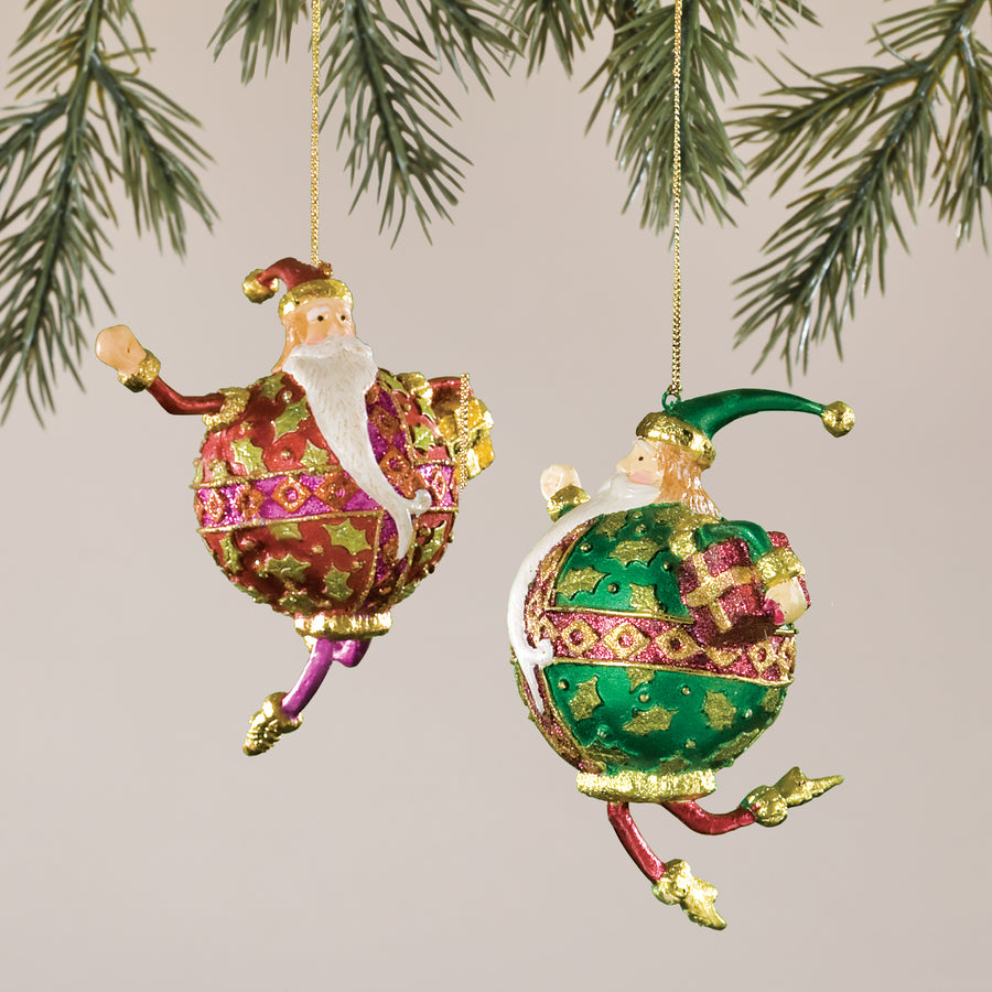 Short Whimsical Santa Christmas Ornament Set Of 2