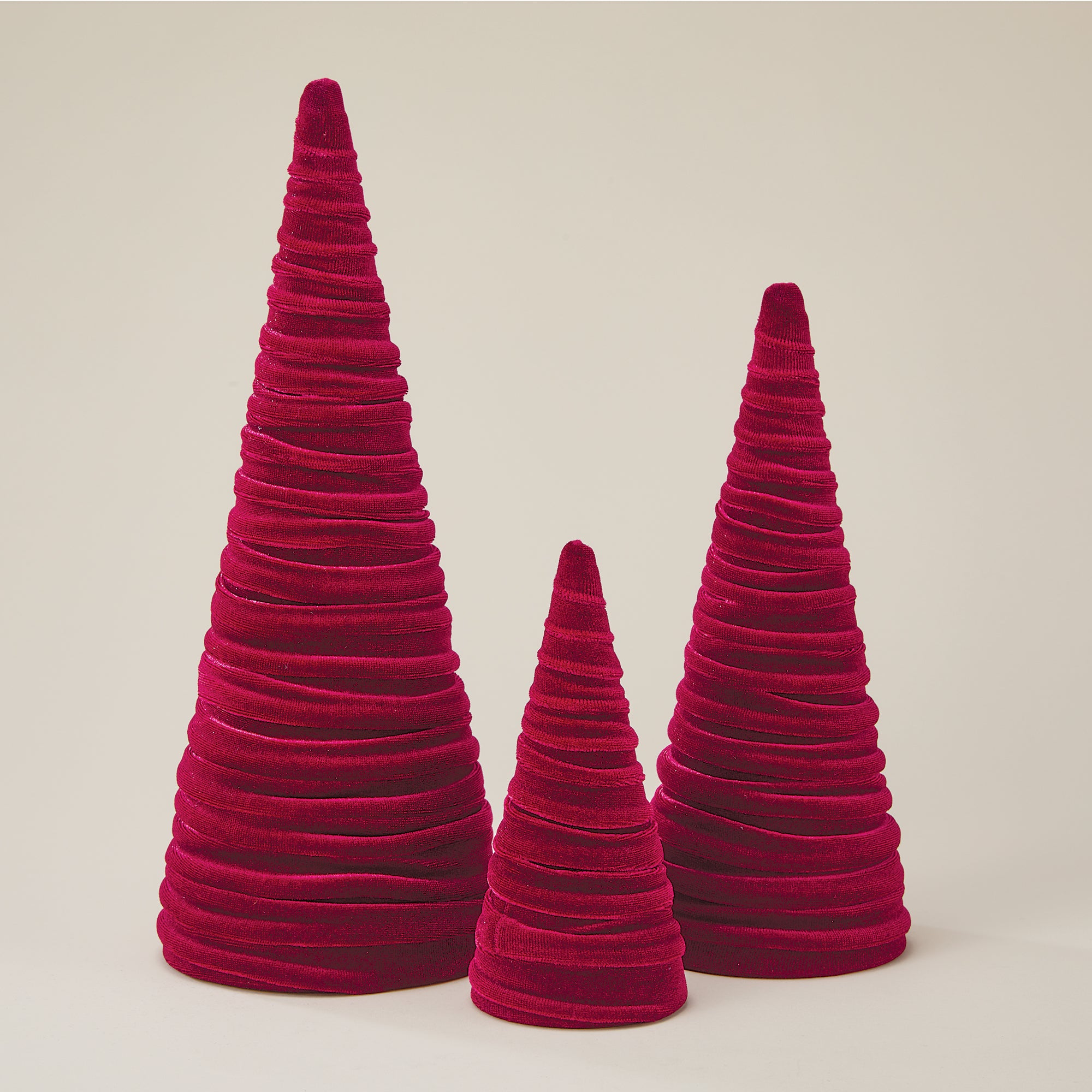 Hand-Cut Lush Burgundy Velvet Trees, Set of 3 | Uno Alla Volta