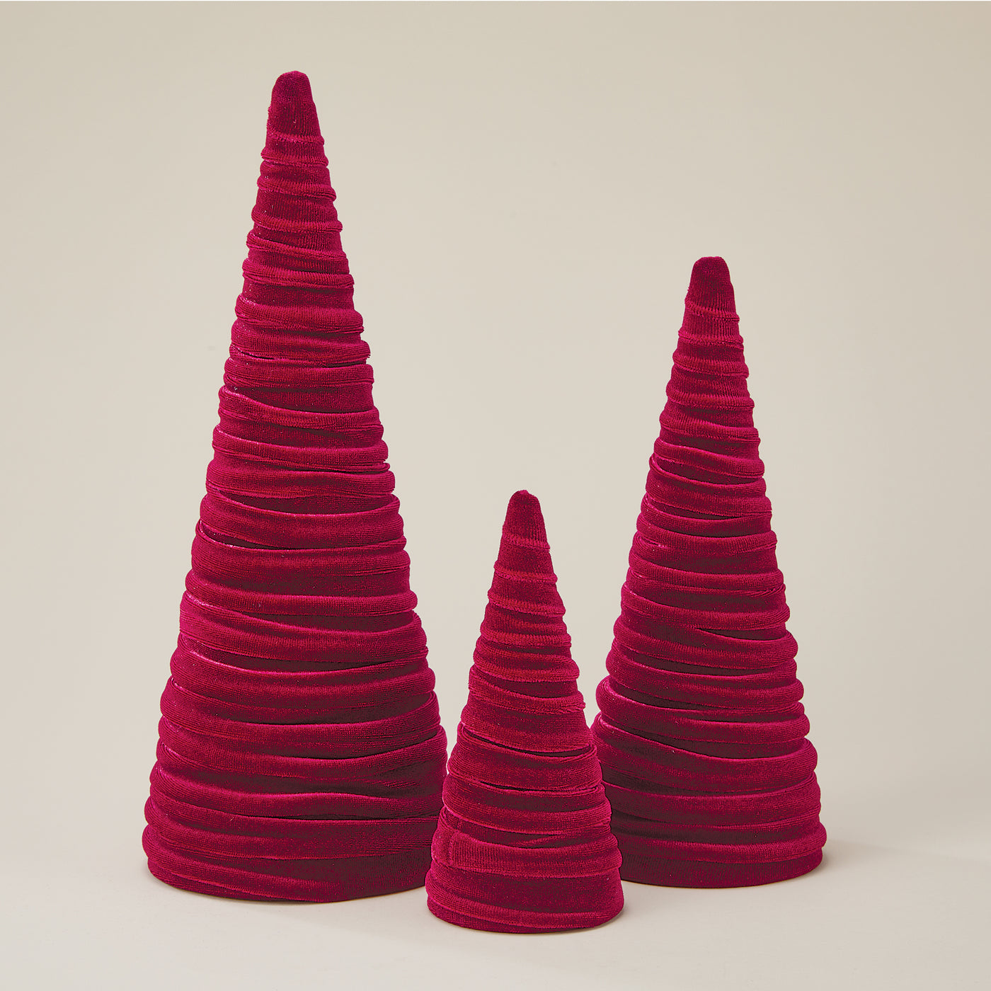 Hand-Cut Lush Burgundy Velvet Trees Set of 3