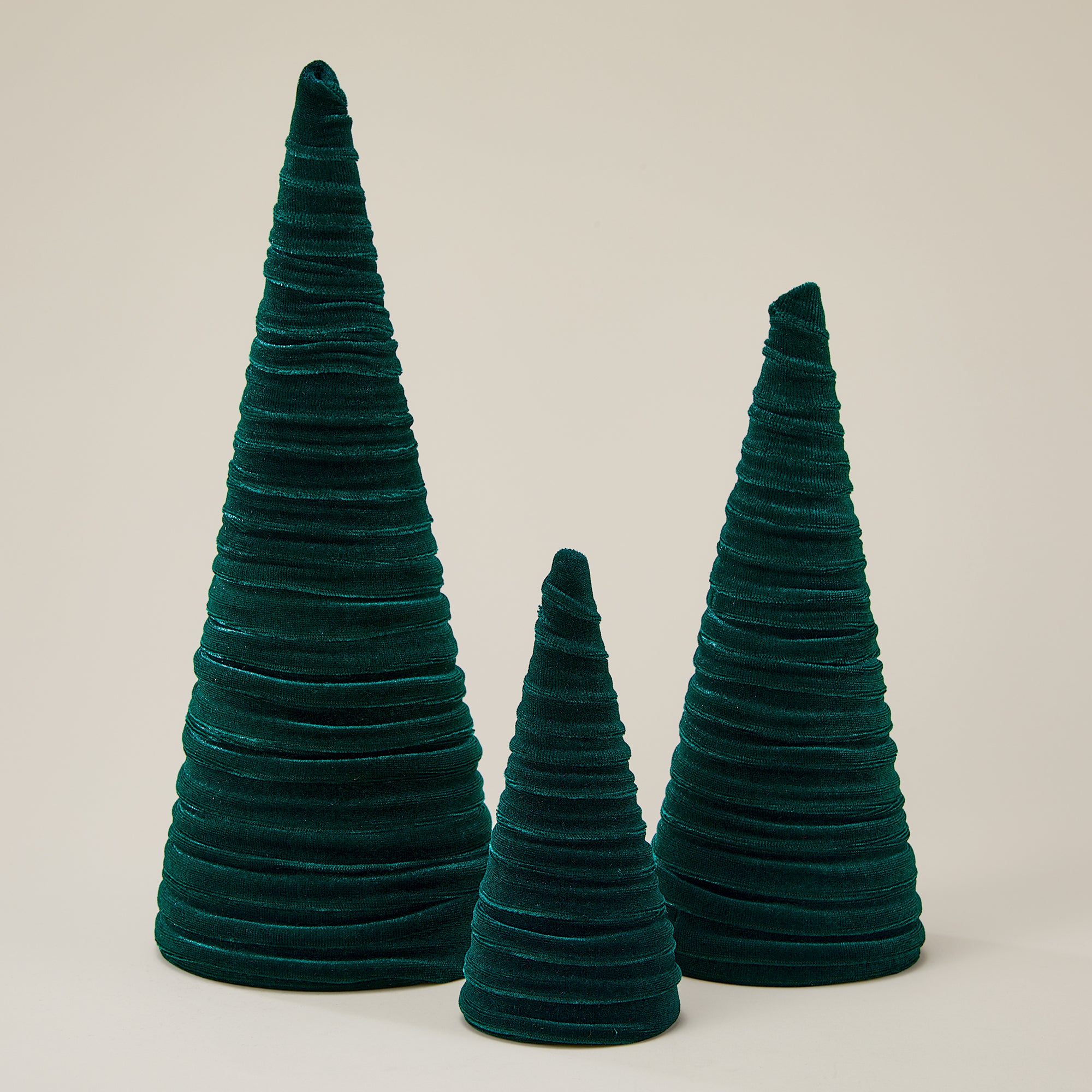 Hand-Cut Lush Emerald Velvet Trees Set of 3