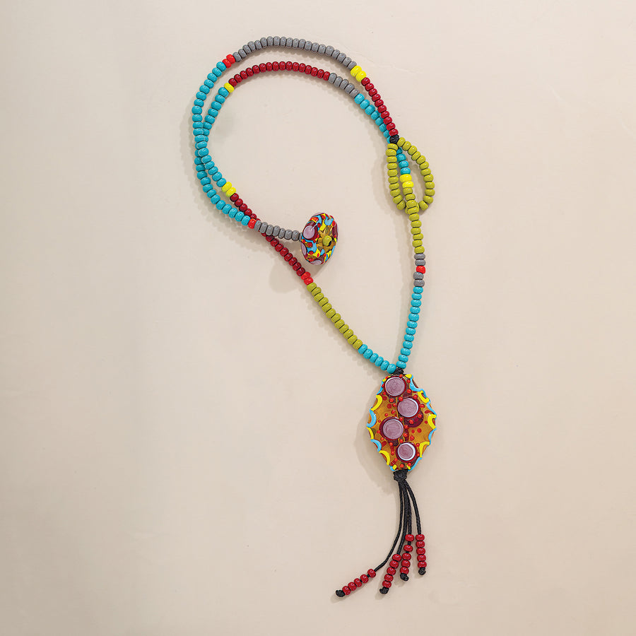 Murano Glass Modern Rainbow Tassel Statement Necklace