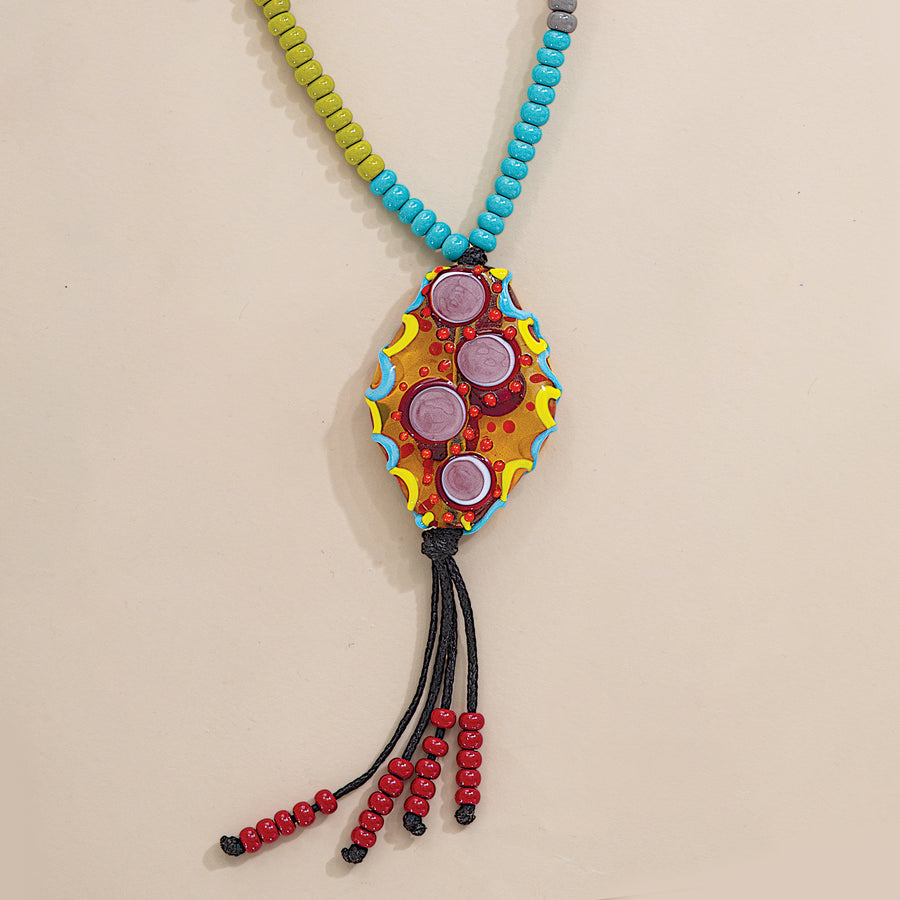 Murano Glass Modern Rainbow Tassel Statement Necklace