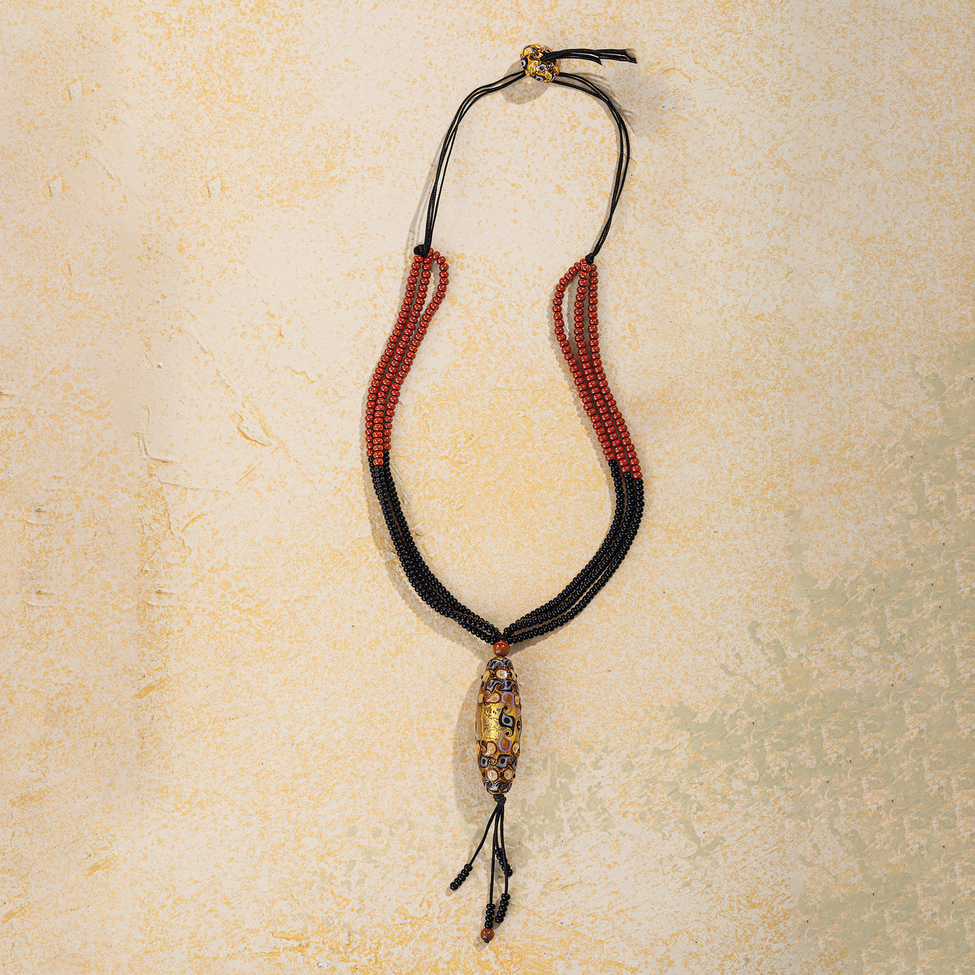 Murano Glass Golden Midnight Tassel Necklace
