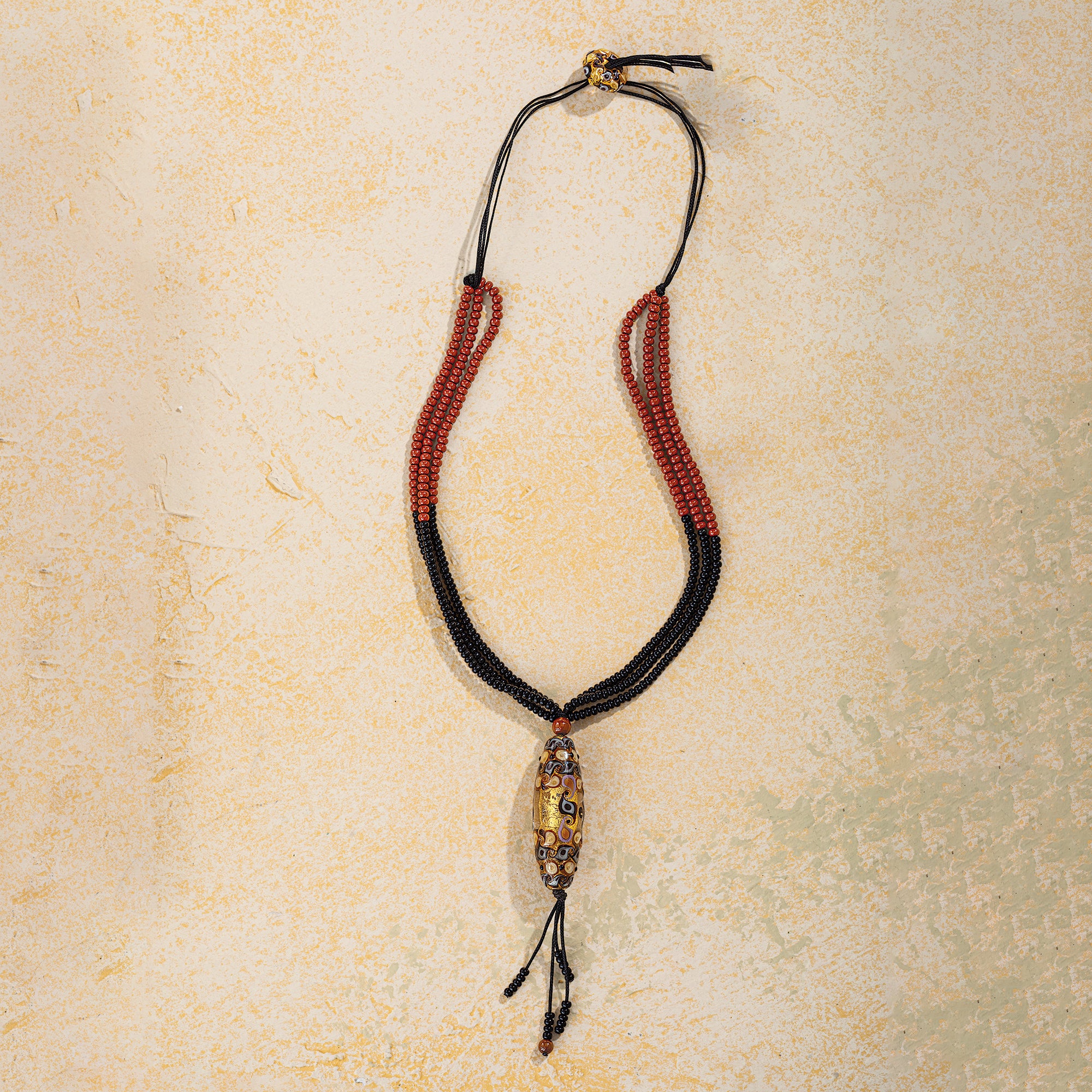 Murano Glass Golden Midnight Tassel Necklace