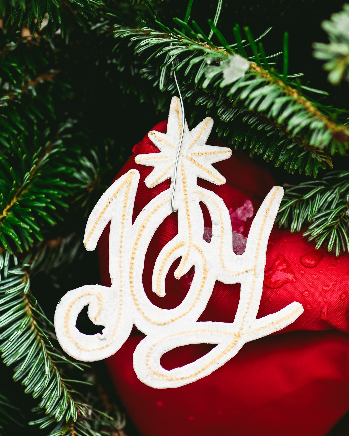 Handcrafted White Metal Joy Christmas Ornament