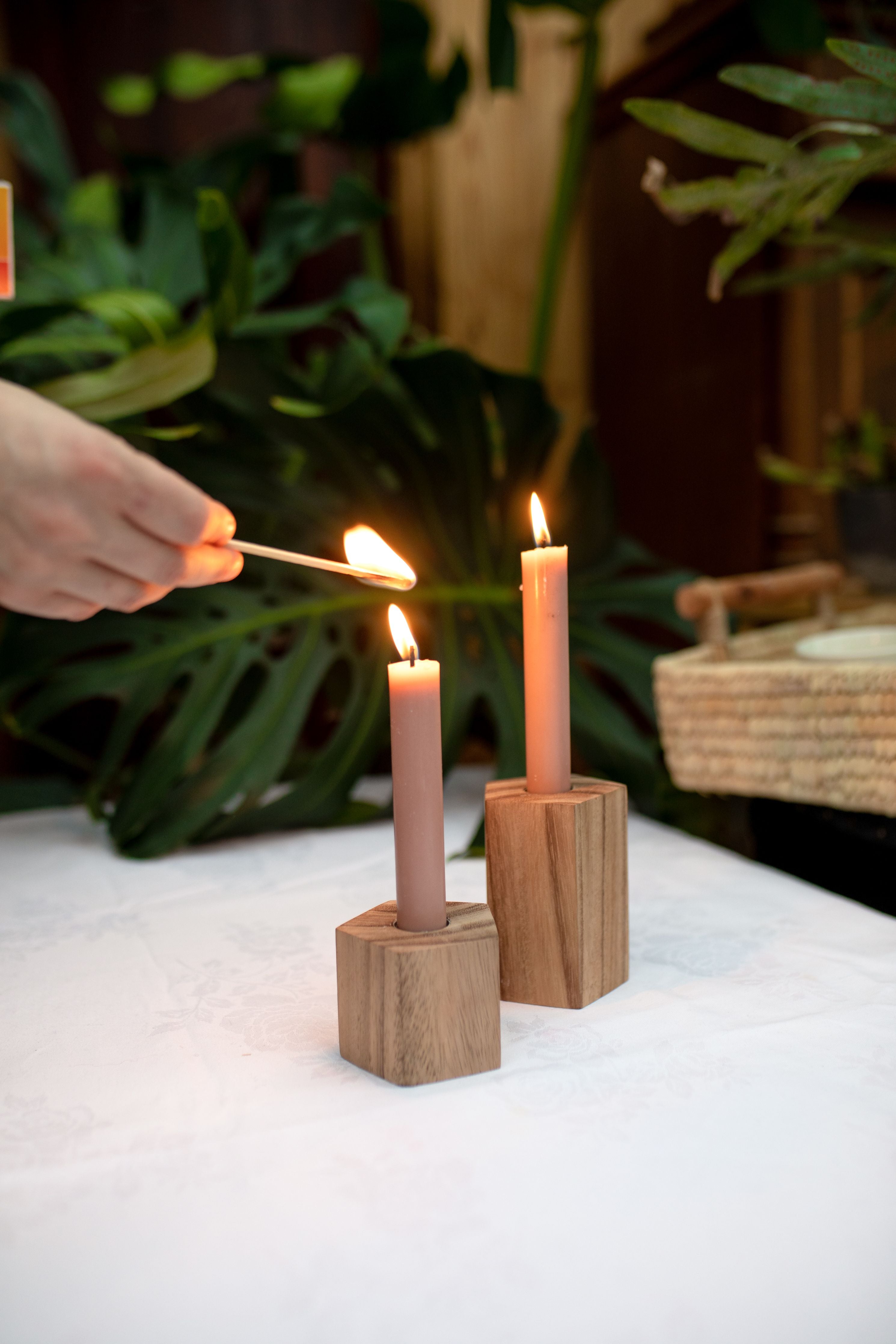 Natural Wood Artisan Reversible Candle Holder, Tall- 7.5 cm