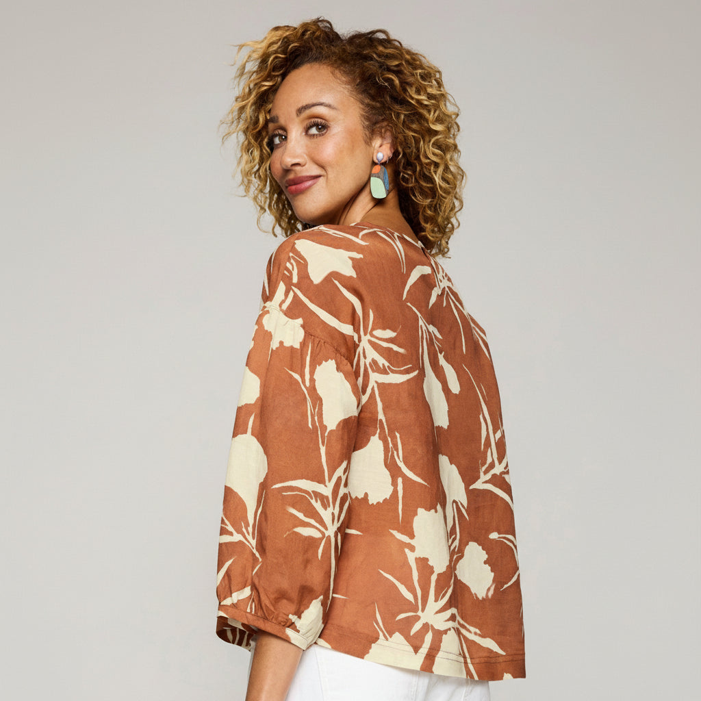 Linen Aria Top - Copper/Ivory