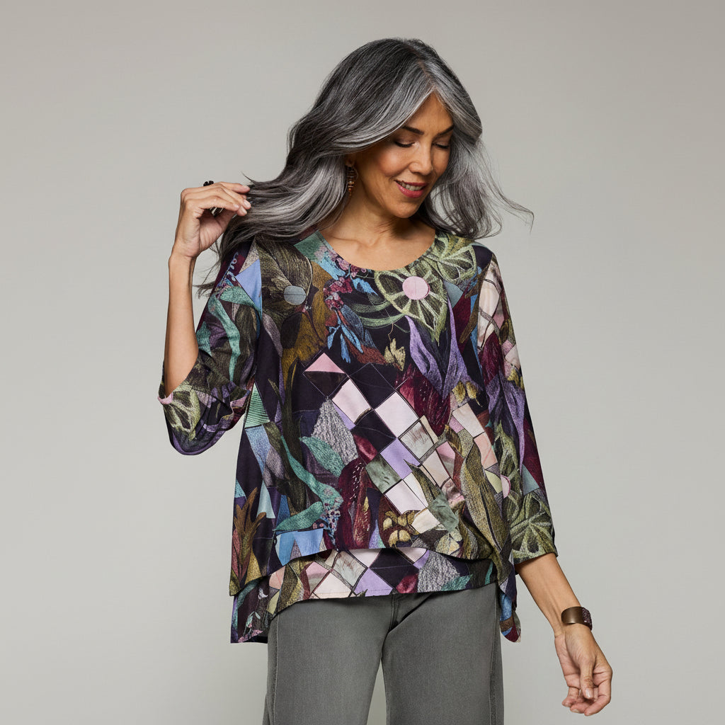 Silk Fortune Blouse - Green/Purple Multi