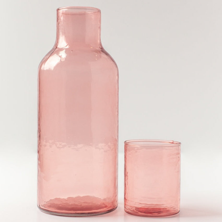 Handblown Recycled Glass Carafe & Drinking Glass Set, Blush