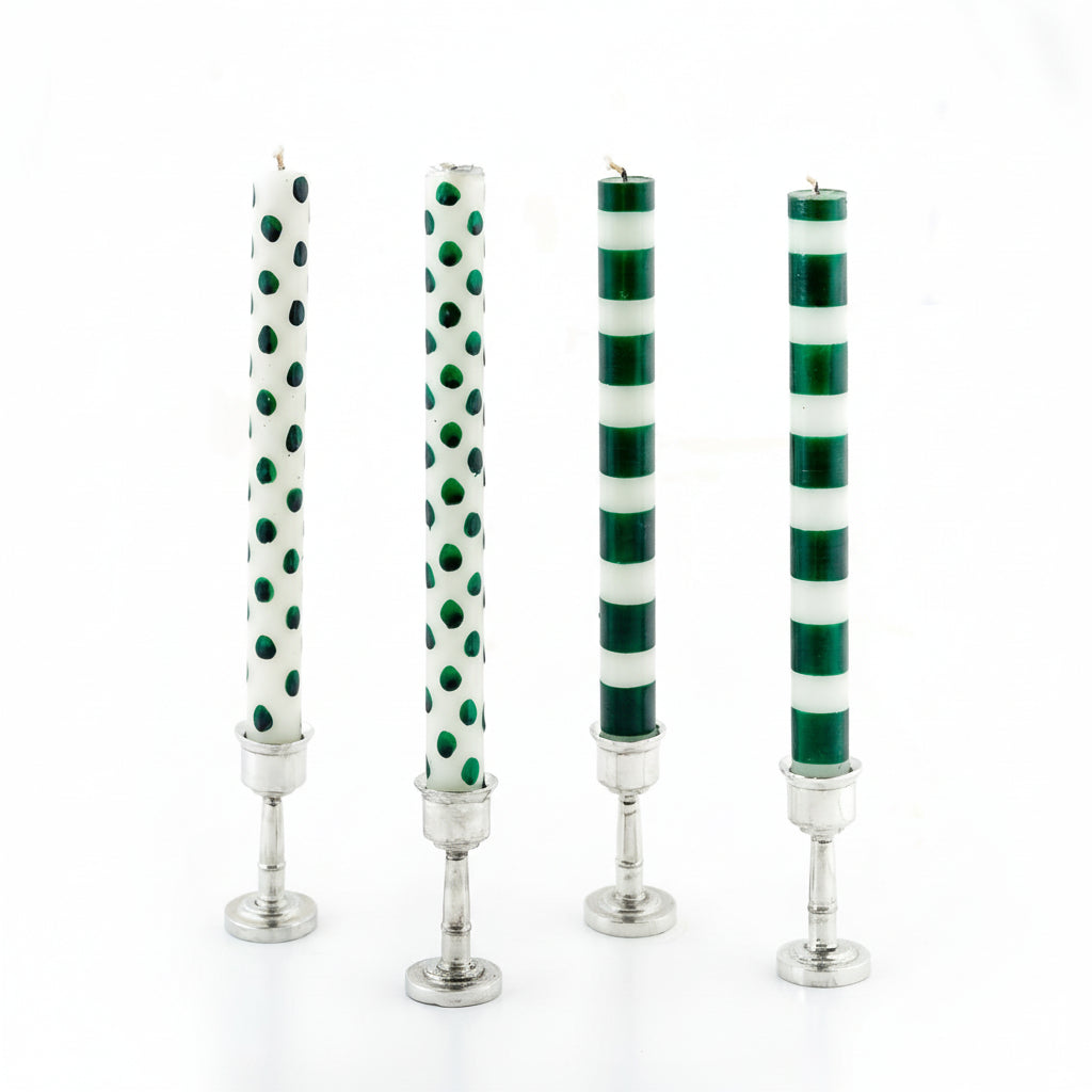 Green Dots & Stripes Tapers Set of 4