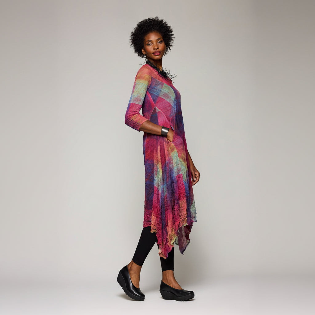 Mesh Mireille Dress - Magenta Madras
