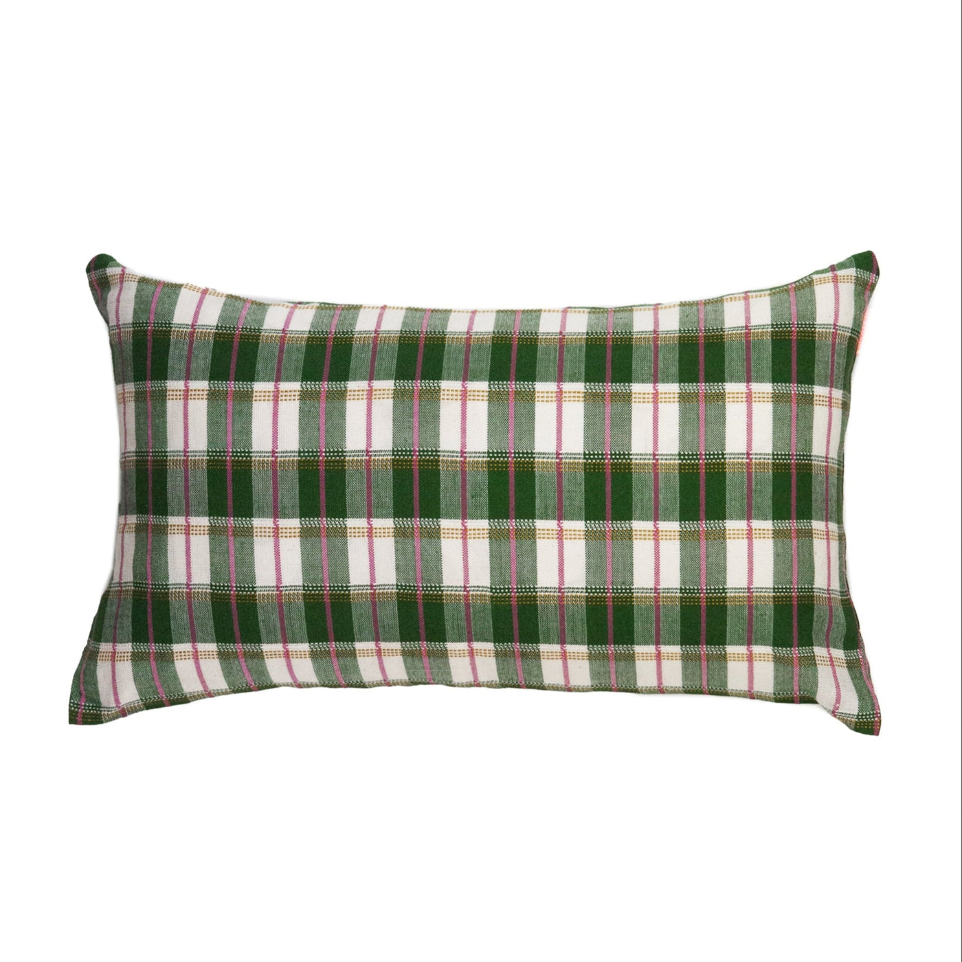 Archive NY San Andres Handwoven Gingham Green Lumbar Pillow, 12"x20"
