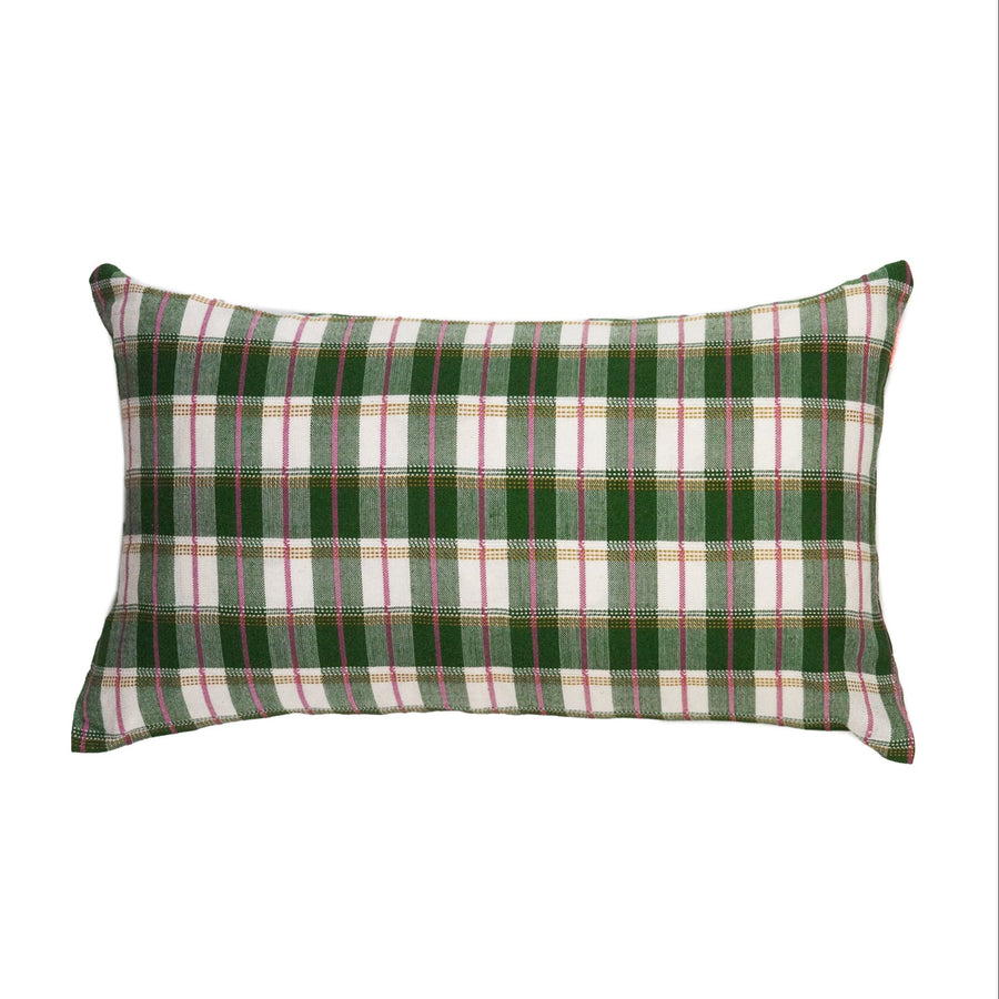 Archive NY San Andres Handwoven Gingham Green Lumbar Pillow, 12"x20"
