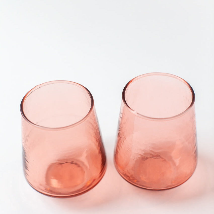 Handblown Hammered Glass Water Tumbler, Blush Set of 4