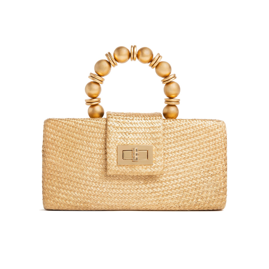 Handcrafted Gold Straw Clutch Bag, Serena