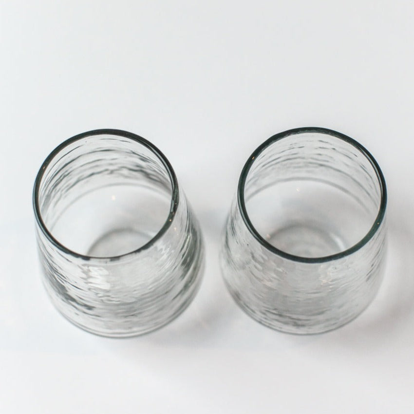 Handblown Hammered Glass Water Tumbler, Clear Set of 4
