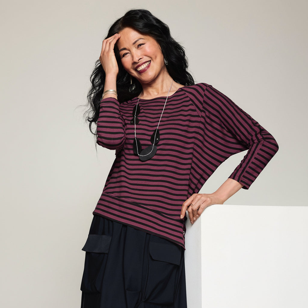 Zip-Side Pullover - Fig/Black