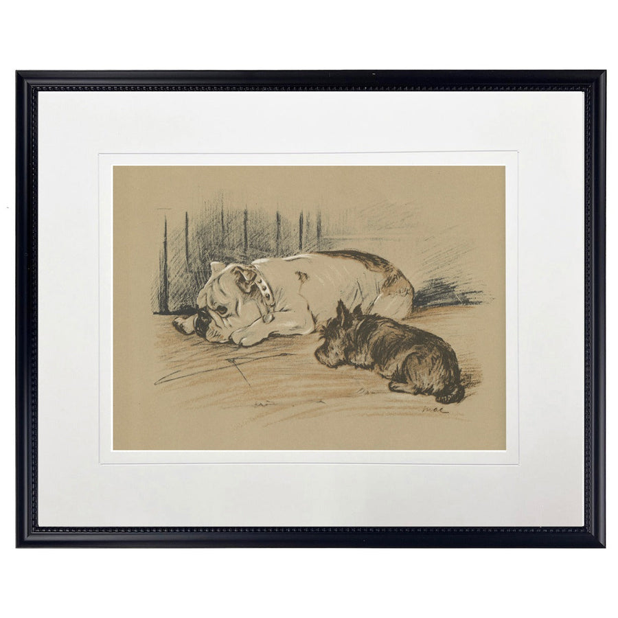 Vintage Sleeping Dogs Art Print in Black Wood Frame (20" x 16")