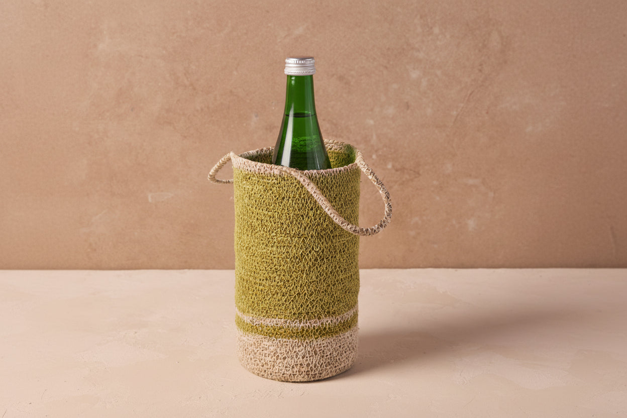 Hydra Woven Seagrass Bottle Holder, Chartreuse