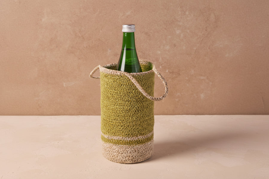 Hydra Woven Seagrass Bottle Holder, Chartreuse
