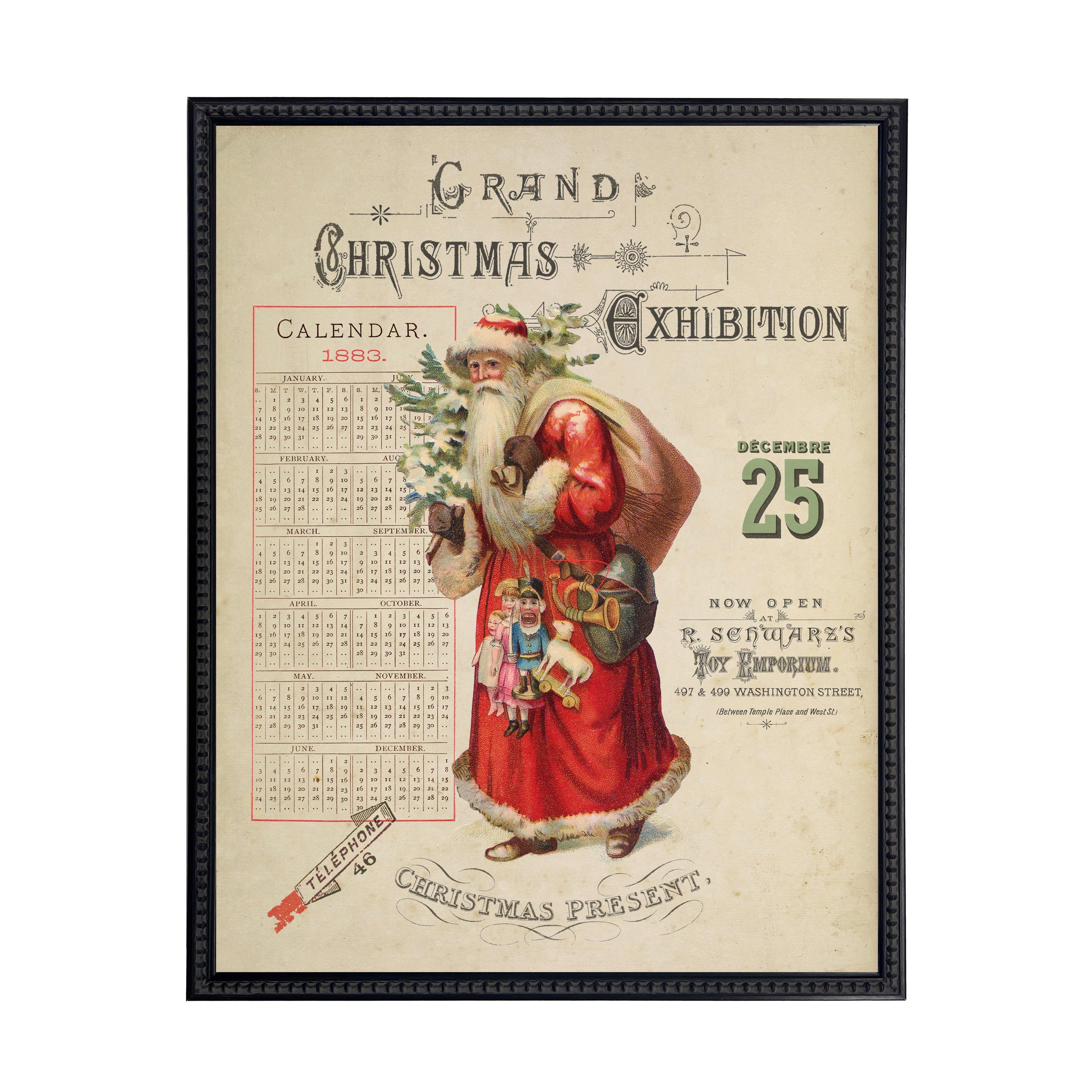 Vintage Painting of Santa on a distressed bookplate background (19"x25")